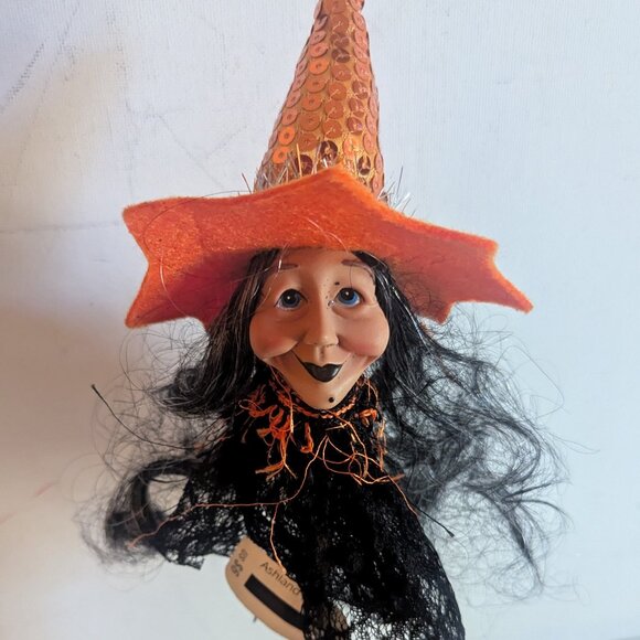 NWT Crone Witch Orange Sequin Hat Halloween Floral Pick Doll Ashland Decoration - Picture 8 of 14